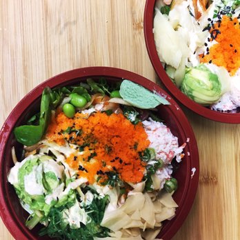 Poki Run - Sooo good! Poke bowls with greens, spicy tuna, crab, ahi tuna, salmon, spicy sauce, and all the toppings. - Live/Raw Food Near Me - Milpitas, California