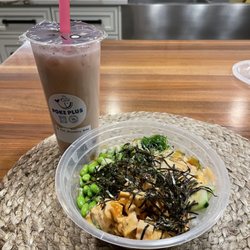 Poke Plus - Pink Strawberry Boba Milk Tea Regular Build Your Own Bowl