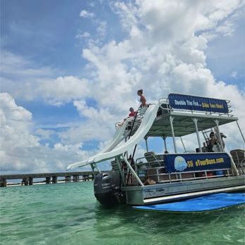 Double Fun Pontoon Rentals - Kids sliding into the water - Boating Near Me - Destin, Florida Double Fun Pontoon Rentals - Kids sliding into the water - Boating Near Me - Destin, Florida
