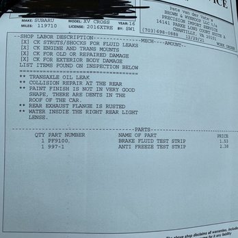 Farrish Subaru - Complete review from the used car inspection done outside of Farrish - Car Dealers Near Me - Fairfax, Virginia