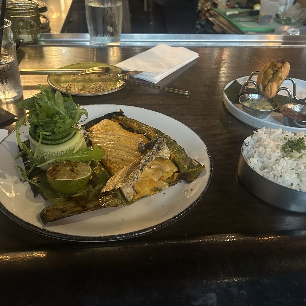 St James - Modern Caribbean - Grilled Branzino with coconut rice (medium plate) - Caribbean Near Me - Washington, DC, District of Columbia