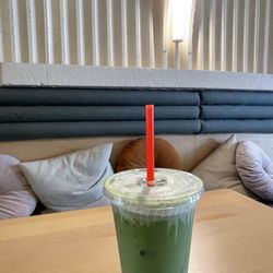Morning Dew - ORDINARY PLEASURE  Mango Sticky rice flavored Matcha Latte with a Salted Coconut Foam