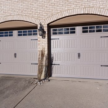 Garage Door Man With A Plan - Carriage Style Doors With Hardware (Sandstone) - Garage Door Services Near Me - Maineville, Ohio