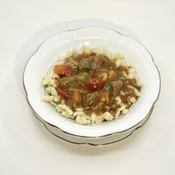 Hungarian Soup Queen - Hungarian Goulash served with fresh nokedli pasta