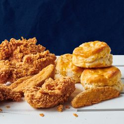 Chester's Chicken - Pendleton - Fried chicken, potato wedges, biscuits