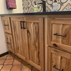 Dave’s joint Custom Woodworking - bath vanity in rustic hickory