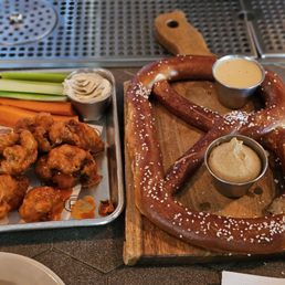 Cauliflower wings and pretzel