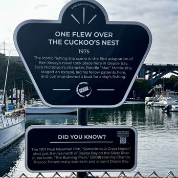 Harbor At Depoe Bay - Sign explaining the marina's role in One Flew Over the Cuckoo's Nest. - Boating Near Me - Depoe Bay, Oregon Harbor At Depoe Bay - Sign explaining the marina's role in One Flew Over the Cuckoo's Nest. - Boating Near Me - Depoe Bay, Oregon