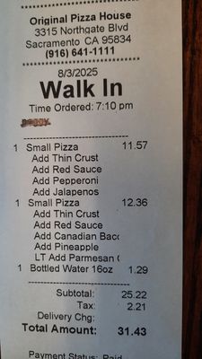 Menu photo 1 Original Pizza House Sacramento, CA