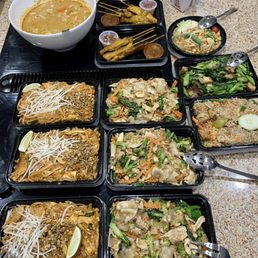 Massaman curry, chicken satay, papaya salad, chicken pad thai, chicken pad see ew, Crispy Pork with Chinese Broccoli, tofu fried rice