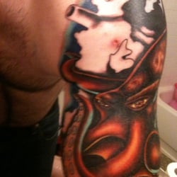 Dark Star Tattoo - Cover picture #2. covered up a grim reaper and moon. Can't tell what was there before. Did an amazing job