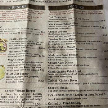 Ozark Cafe - Menu section - American Near Me - Jasper, Arkansas