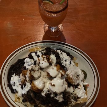Cantina Los Caballitos - Vegan nachos - added shrimp (dairy free) & Watermelon frozen margarita with a spiced rim glass. - Mexican Near Me - Philadelphia, Pennsylvania