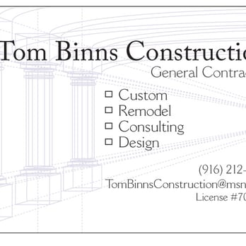 Tom Binns Construction - Tom Binns Construction Business Card - General Contractors Near Me - Sacramento, California