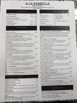 Menu photo 5 A La Parilla Bartlesville, OK