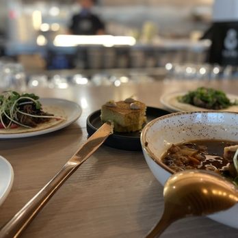 Owamni - Delicious oxtail soup with artisanal cornbread , bison taco, , and mushroom taco. Amazing! - New American Near Me - Minneapolis, Minnesota