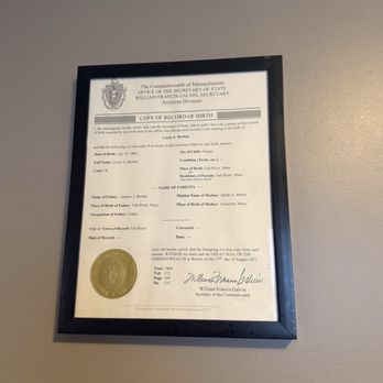 Lizzie Borden Bed & Breakfast Museum - Birth certificate - Bed & Breakfast Near Me - Fall River, Massachusetts