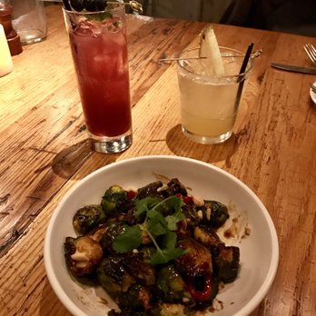 Beatrix - Kung Pao Brussels Sprouts and cocktails: Blueberry Tom Collins and Pineapple - Habanero Margarita. The Tom Collins is my favorite! - New American Near Me - Chicago, Illinois Beatrix - Kung Pao Brussels Sprouts and cocktails: Blueberry Tom Collins and Pineapple - Habanero Margarita. The Tom Collins is my favorite! - New American Near Me - Chicago, Illinois