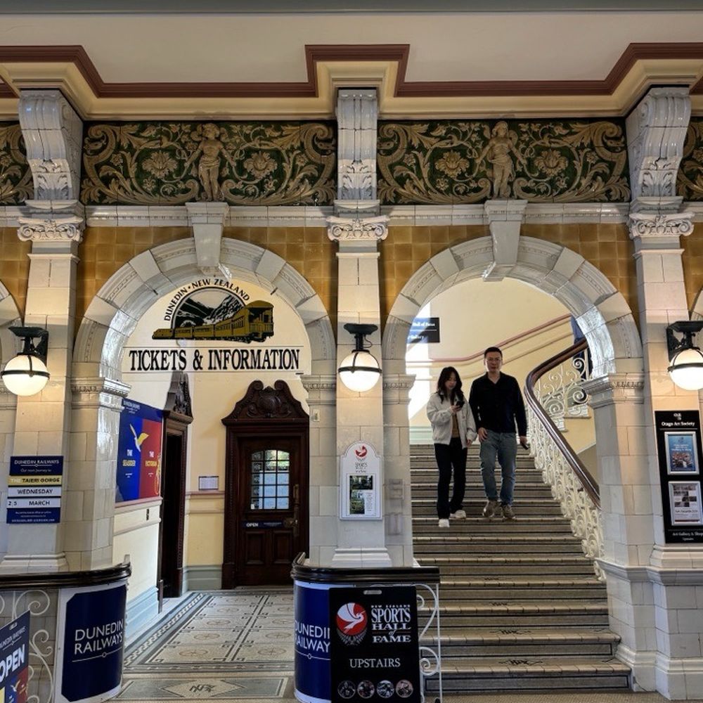 Dunedin Railway Station - Get your tickets & information at the booking desk (L) or ascend the stairway to their "museum" and art gallery - Landmarks & Historical Buildings Near Me - Dunedin, OTA