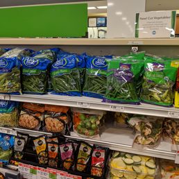 Inside. Produce section. Bagged vegetables.