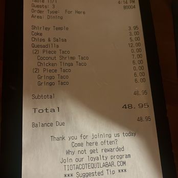 Tio Taco + Tequila Bar - Receipt - Tacos Near Me - Newark, Delaware Tio Taco + Tequila Bar - Receipt - Tacos Near Me - Newark, Delaware