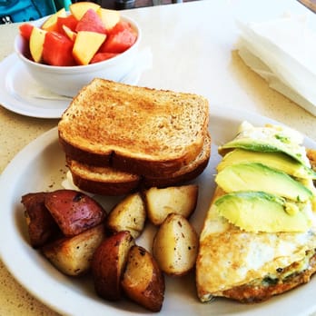 Cafe Milan - California omelette, side of potatoes and whole wheat toast, and a bowl of fruit. Yummy and healthy - Breakfast & Brunch Near Me - Playa Del Rey, California