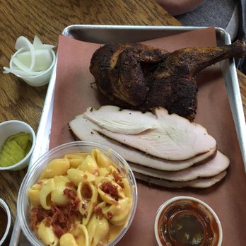 4T's Bar-BQ - Turkey and 1/2 chicken...turkey on point. Sauce is thin and a little sweet. Mac and cheese is ok but really pops with a squirt of sauce. - Barbeque Near Me - Forney, Texas 4T's Bar-BQ - Turkey and 1/2 chicken...turkey on point. Sauce is thin and a little sweet. Mac and cheese is ok but really pops with a squirt of sauce. - Barbeque Near Me - Forney, Texas