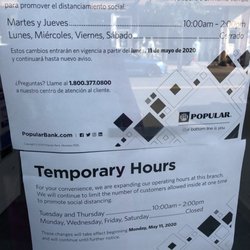 Popular Bank - Covid-19 Hours
