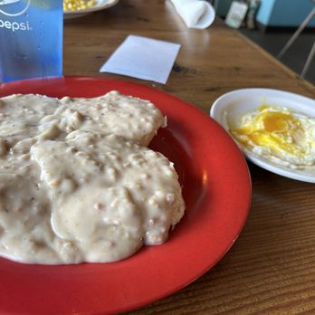 Crazy Mule Restaurant and Catering - Biscuits and Gravy with 2 Eggs over easy - New American Near Me - Greensburg, Kansas Crazy Mule Restaurant and Catering - Biscuits and Gravy with 2 Eggs over easy - New American Near Me - Greensburg, Kansas