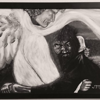 The Frame Shop - This is my painting of Jacob wrestling the angel. It was perfectly finished, with a custom black frame, by Bruce at the Frame Shop! - Framing Near Me - Fresno, California The Frame Shop - This is my painting of Jacob wrestling the angel. It was perfectly finished, with a custom black frame, by Bruce at the Frame Shop! - Framing Near Me - Fresno, California