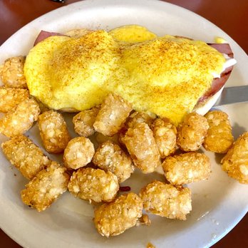 Ma's Place Restaurant - Eggs Benedict, $11, served hot, eggs perfect, tots crispy! - Breakfast & Brunch Near Me - Puyallup, Washington Ma's Place Restaurant - Eggs Benedict, $11, served hot, eggs perfect, tots crispy! - Breakfast & Brunch Near Me - Puyallup, Washington