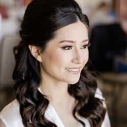 Trangformation - Hair: Half up-do with curls Makeup: natural glam with neutral tones