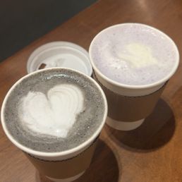 Black sesame latte and taro latte Black sesame latte and taro latte
