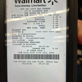 Walmart Supercenter - a receipt for a walmart - Grocery Near Me - Oak Ridge, Tennessee Walmart Supercenter - a receipt for a walmart - Grocery Near Me - Oak Ridge, Tennessee