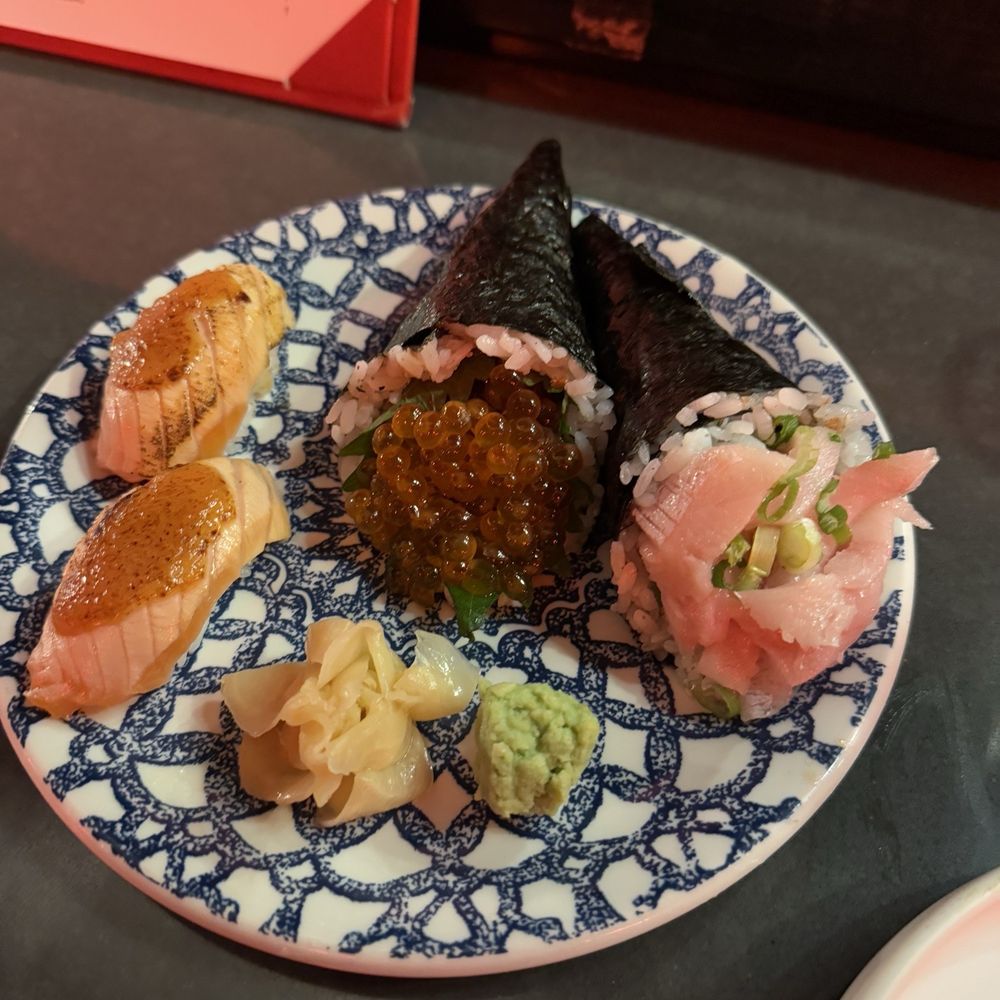 Umami - Seared salmon with miso paste, ikuri handroll, salmon handroll - Sushi Bars Near Me - Pittsburgh, Pennsylvania