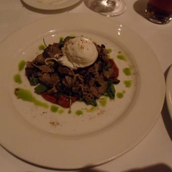 Babbo - Warm Lamb's Tongue Vinaigrette with Brown Beech Mushrooms and a 3-Minute Egg - Italian Near Me - New York, New York