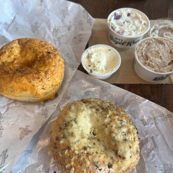 Jeff's Bagel Run - Asiago everything bagel and cheddar and onion bagel - Bagels Near Me - Houston, Texas Jeff's Bagel Run - Asiago everything bagel and cheddar and onion bagel - Bagels Near Me - Houston, Texas