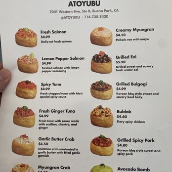 Atoyubu - Menu - Japanese Near Me - Buena Park, California