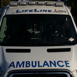 LifeLine Ambulance - Lifeline's ambulance after they pulled over. Front doors open. Not on a call.