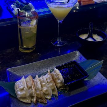 Blue Wasabi Sushi and Martini Bar - Pork Potstickers + Heated Passion & Mowie Wowie - Sushi Bars Near Me - Gilbert, Arizona Blue Wasabi Sushi and Martini Bar - Pork Potstickers + Heated Passion & Mowie Wowie - Sushi Bars Near Me - Gilbert, Arizona