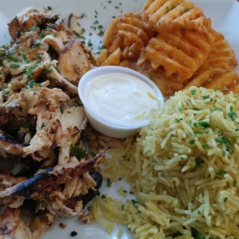 Zara's Mediterranean Kitchen - Chicken Shawarma Platter with basmati rice and waffle fries - Halal Near Me - Spring, Texas Zara's Mediterranean Kitchen - Chicken Shawarma Platter with basmati rice and waffle fries - Halal Near Me - Spring, Texas