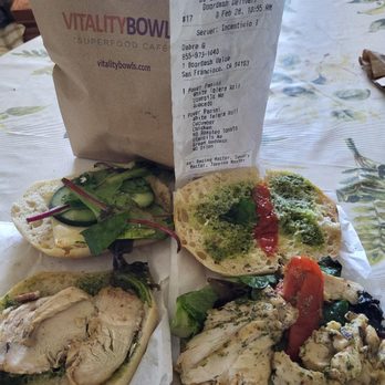Vitality Bowls - Power Panini -- one on right was supposed to be avocado instead of chicken. - Juice Bars & Smoothies Near Me - Pleasant Hill, California Vitality Bowls - Power Panini -- one on right was supposed to be avocado instead of chicken. - Juice Bars & Smoothies Near Me - Pleasant Hill, California