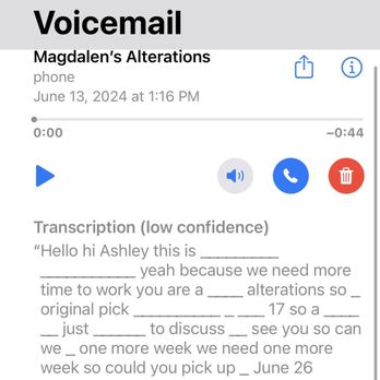 Magdalen Tayloring and Alterations - Voicemail they left me - Sewing & Alterations Near Me - Winston Salem, North Carolina Magdalen Tayloring and Alterations - Voicemail they left me - Sewing & Alterations Near Me - Winston Salem, North Carolina