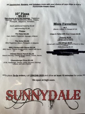 Menu photo 1 Sunnydale Saloon SeaTac, WA Menu photo 1 Sunnydale Saloon SeaTac, WA