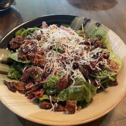 Finest Cravings - Spinach salad with bacon crumbles, fresh Parmesan cheese and balsamic vinaigrette