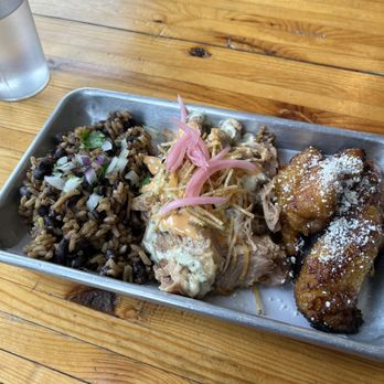 Cafe Racer Kitchen - Pork combo with sweet plantains and rice and beans - Food Trucks Near Me - Minneapolis, Minnesota