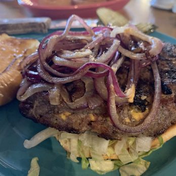 Outpost Cafe - Now a secret menu item. The Juicy Lucy burger. - American Near Me - Oak Hills, California
