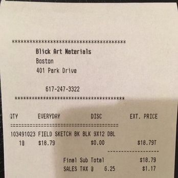 Blick Art Materials - Receipt for the overpriced replacement. - Art Supplies Near Me - Boston, Massachusetts Blick Art Materials - Receipt for the overpriced replacement. - Art Supplies Near Me - Boston, Massachusetts