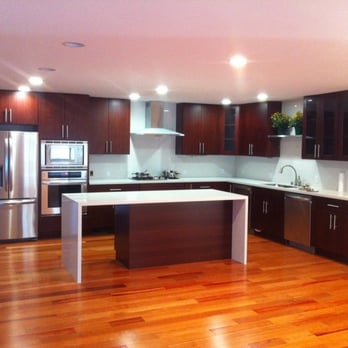 Pacific Home Decor - cherry slab cabinets and white quartz--My beautiful kitchen designed by Pacific Floor. - Flooring Near Me - Hayward, California Pacific Home Decor - cherry slab cabinets and white quartz--My beautiful kitchen designed by Pacific Floor. - Flooring Near Me - Hayward, California