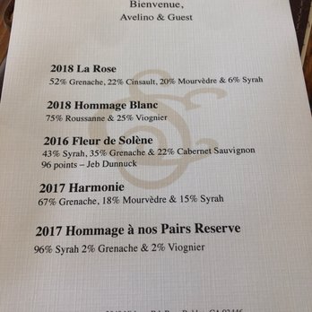 Clos Solène Winery - Menu - Wine Tasting Room Near Me - Paso Robles, California